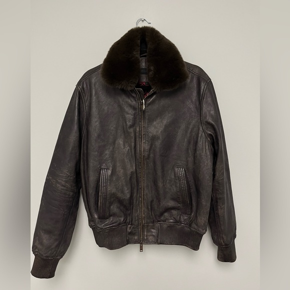 John Varvatos Tommy Bomber Removable Shearling Collar Leather. Size Lrg BNWT - Picture 13 of 16